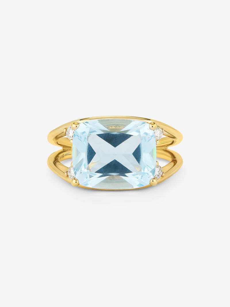 18k yellow gold ring with blue Sky Topacio in 7.3 cshion size and white diamonds in 0.13 cts bright diamonds image number 2