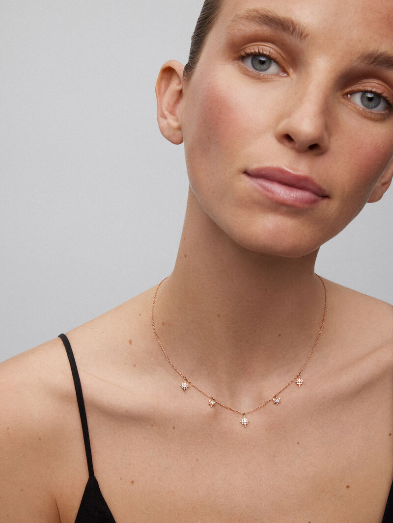 18K Rose Gold Choker Necklace with Diamond Stars. image number 1