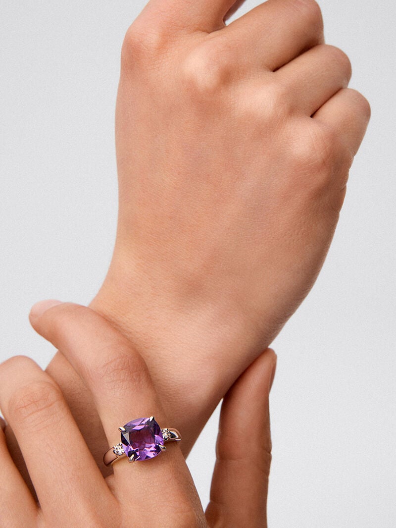 928 Silver Trilogy Ring with Amethyst and Diamonds image number 3