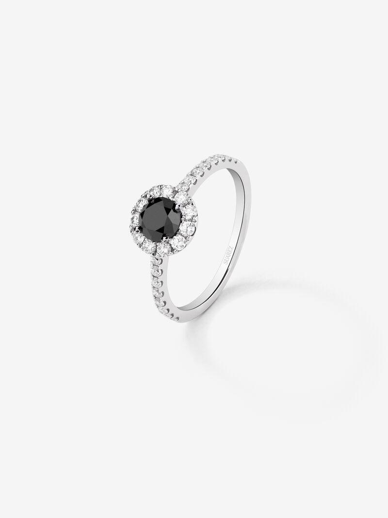 18K Gold Halo Ring with Black Diamond and White Diamond image number 0