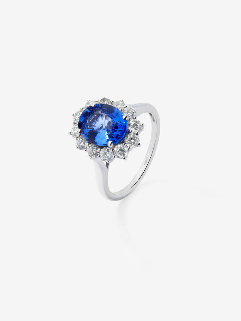 18K White Gold Ring with Royal Blue Zafiro in 2.33 cts oval size image number 0