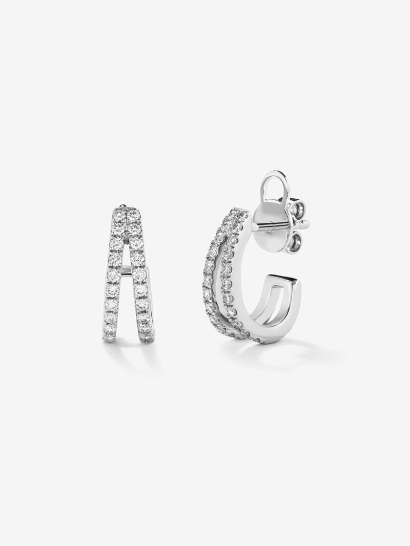 18K white gold double hoop earrings with 44 brilliant-cut diamonds with a total of 0.41 cts image number 0