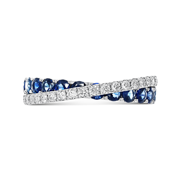 Anillo cruzado de oro blanco de 18kt con zafiros azules y diamantes, SO17029-OBZAZD_V