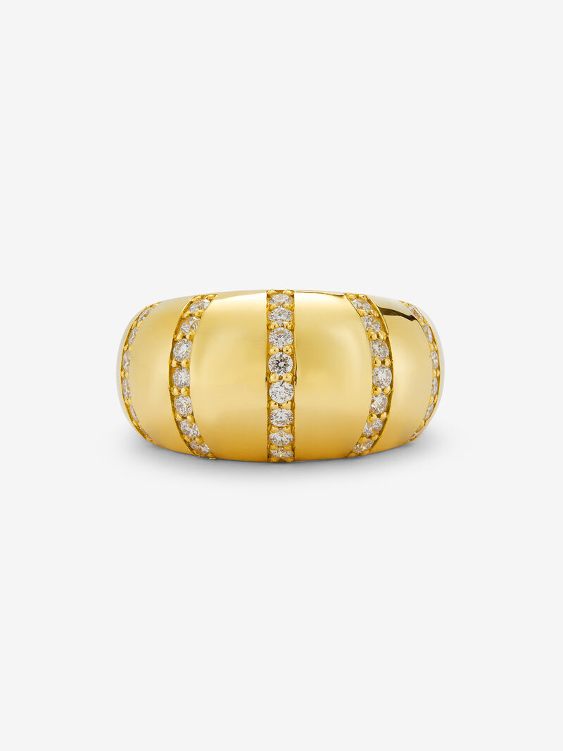 18K Yellow Gold Ring with Brilliant-Cut Pavé Diamonds image number 2