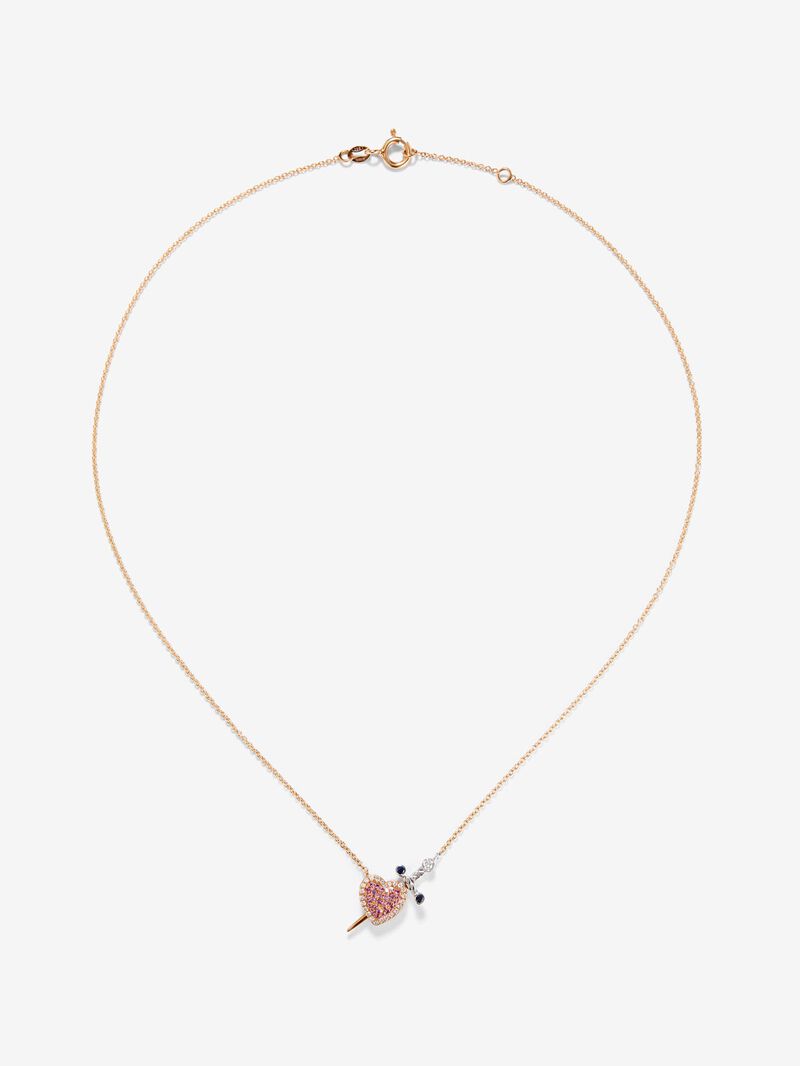 18kt pink and white gold pendant with diamonds and sapphires image number 0