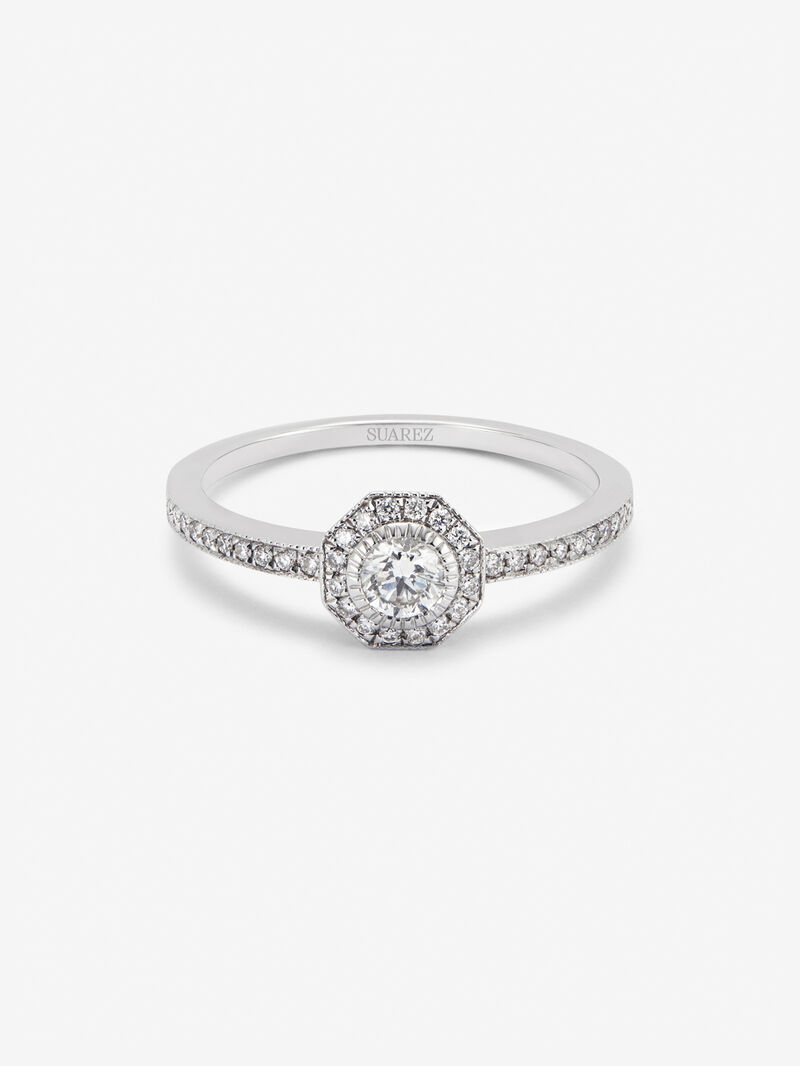 18K white gold solitaire engagement ring with a diamond halo image number 2