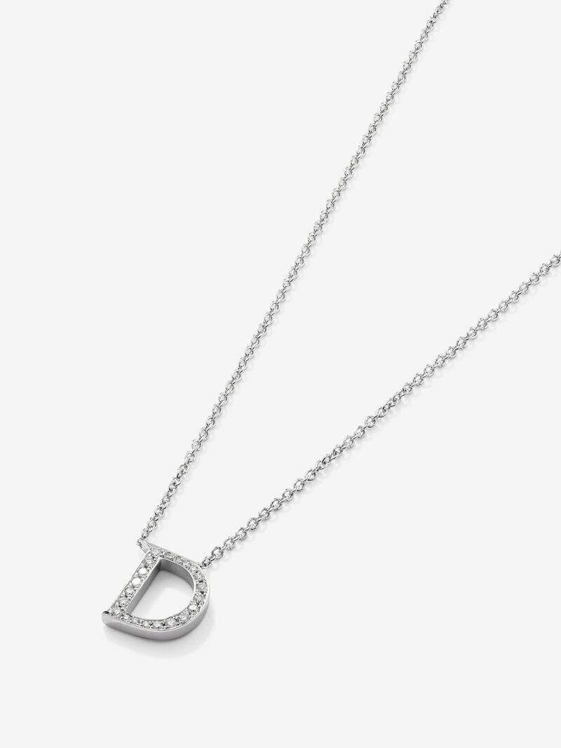 18K white gold pendant chain with initial and diamonds image number 2