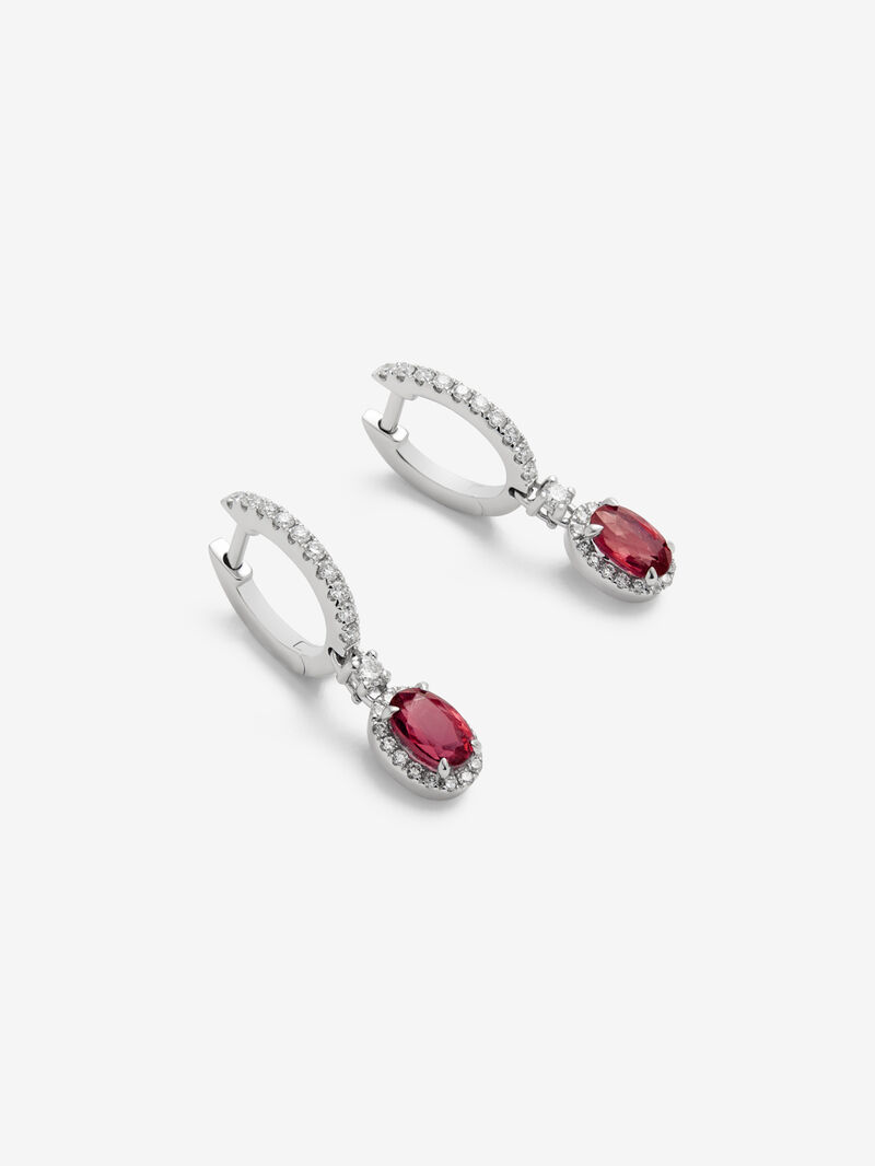 18K white gold earrings with 2 oval-cut red rubies of 2 cts and brilliant-cut diamonds with a total of 0.40 cts image number 2