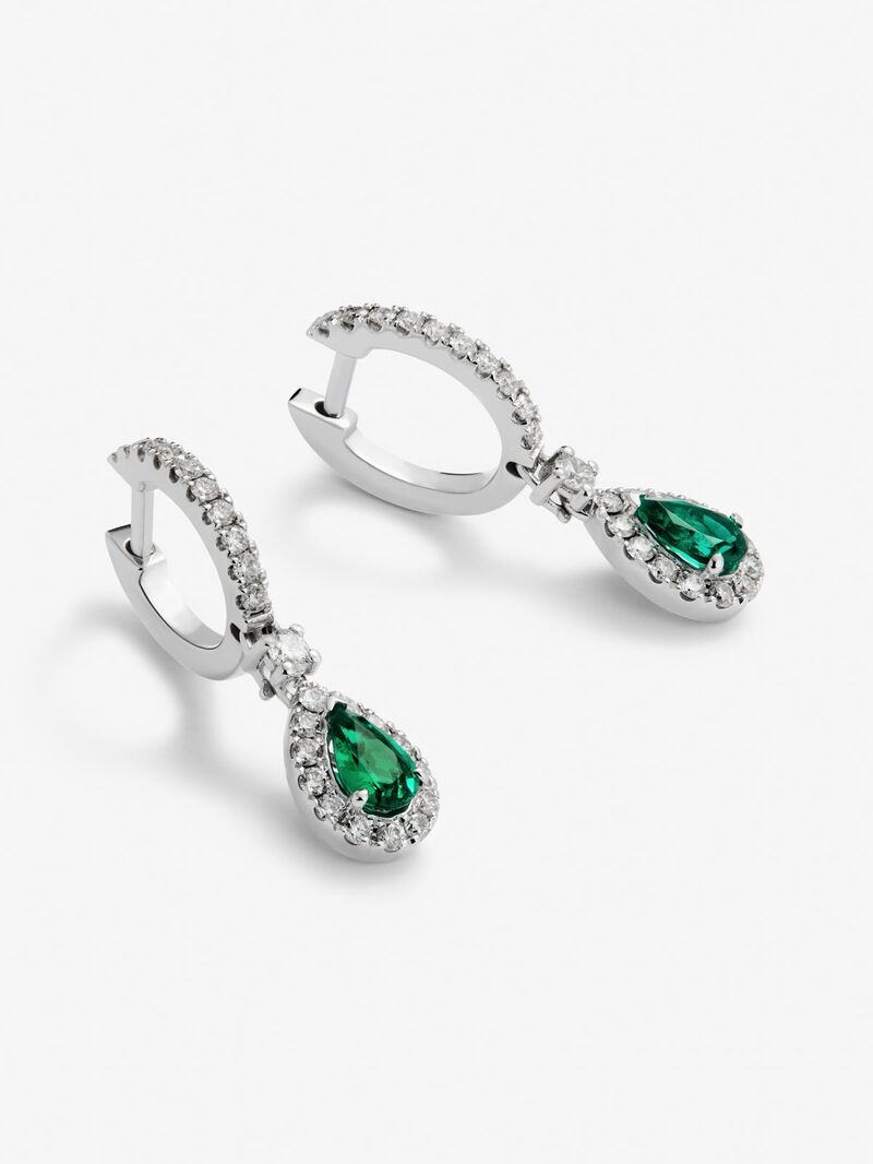 18K white gold earrings with 2 pear-cut green emeralds with a total of 0.7 cts and 48 brilliant-cut diamonds with a total of 0.53 cts image number 2