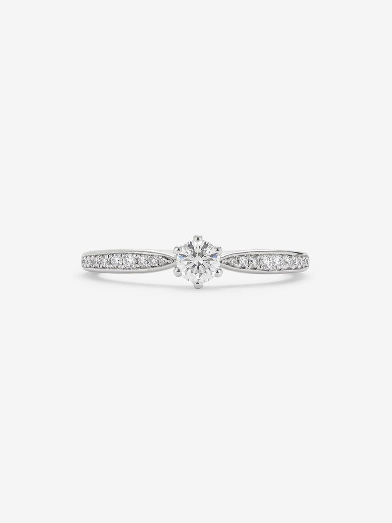Solitaire ring in 18K white gold with a central 0.20-carat brilliant-cut diamond and additional diamonds totaling 0.10 cts image number 2