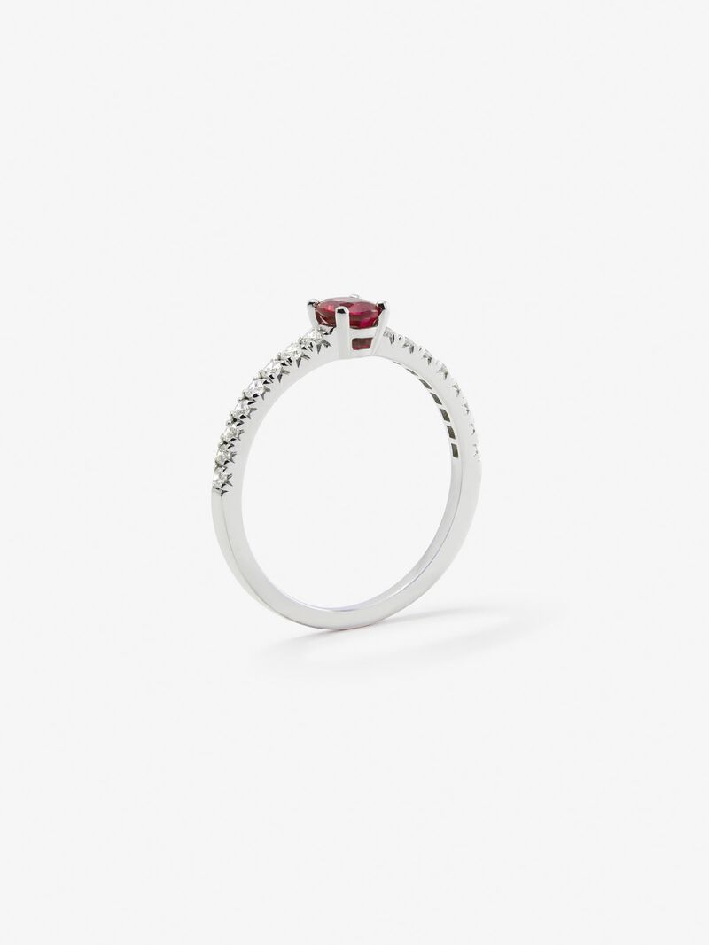 18K White Gold Ring with Red Ruby in 0.55 cts oval size and white 0.1 cts bright diamonds image number 4