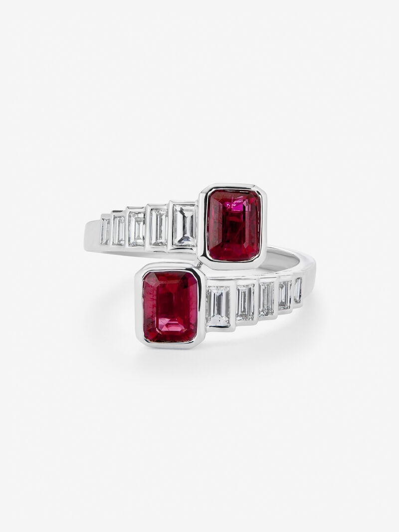 You and me ring in 18K white gold 2 with octagonal cut red rubies with a total of 2.06 cts and 10 baguette cut diamonds with a total of 0.57 cts image number 2