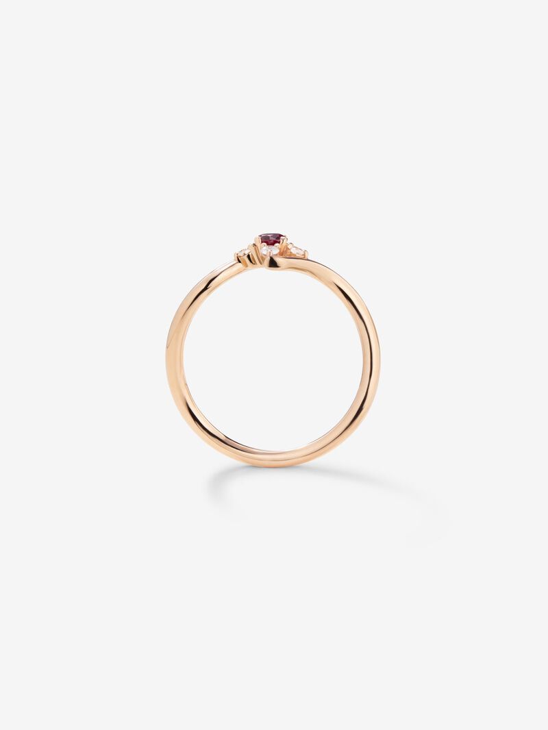 18K rose gold ring with brilliant cut ruby ​​of 0.14 and 4 brilliant cut diamonds with a total of 0.08 cts image number 4