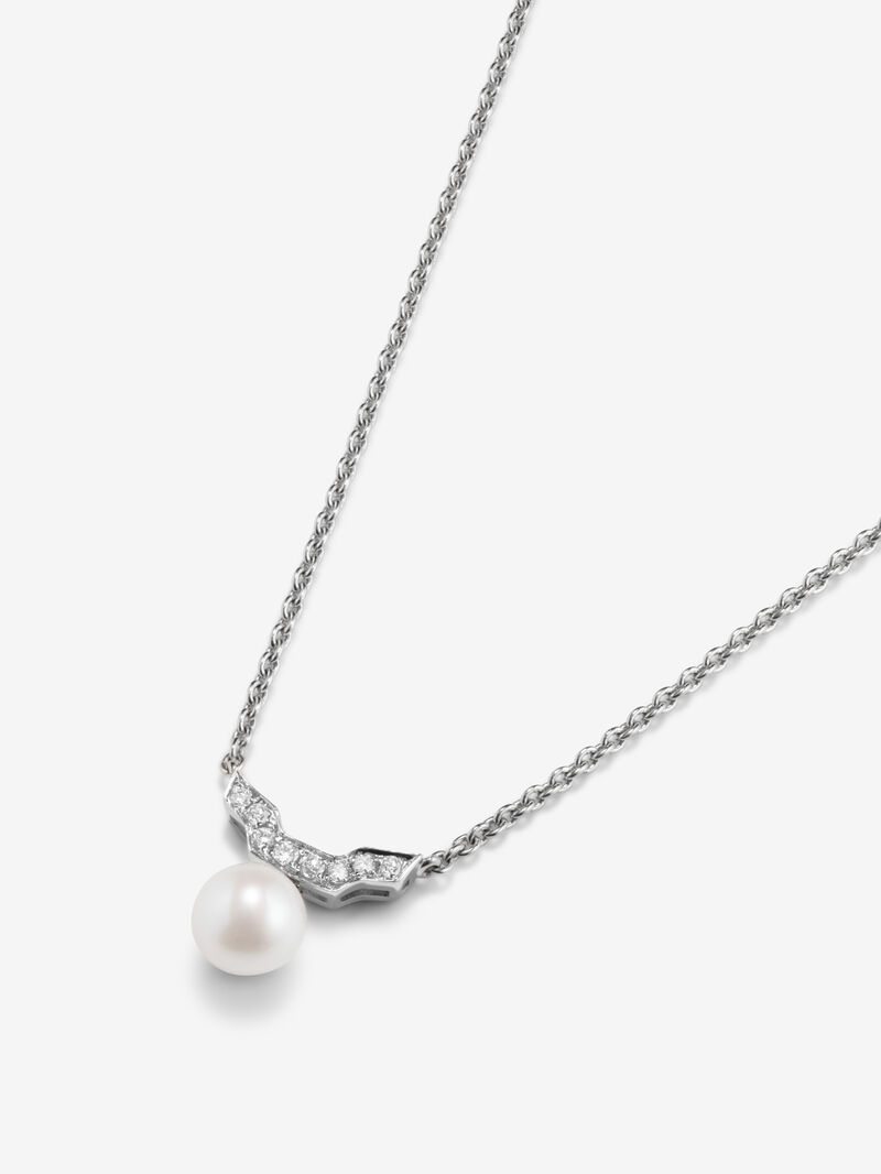 18k white gold pendant necklace with Akoya pearl and diamonds. image number 2