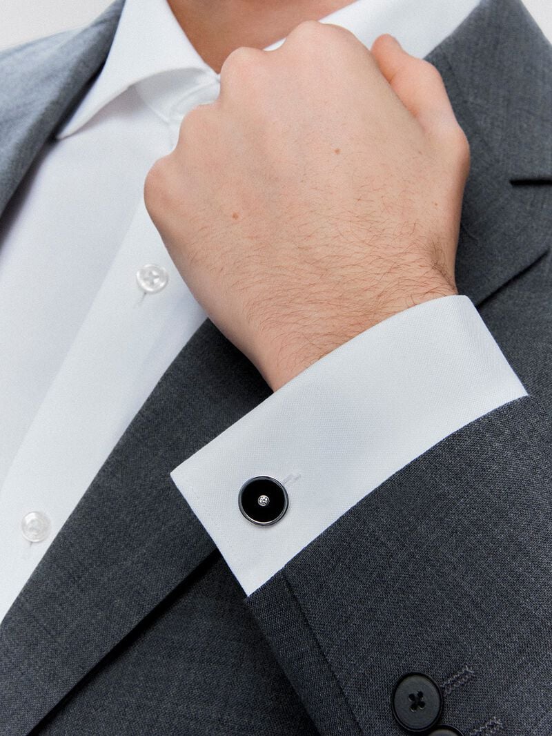 925 silver cufflinks with 2 black onyxes with a total of 6.98 cts and 2 brilliant-cut diamonds with a total of 0.08 cts image number 3