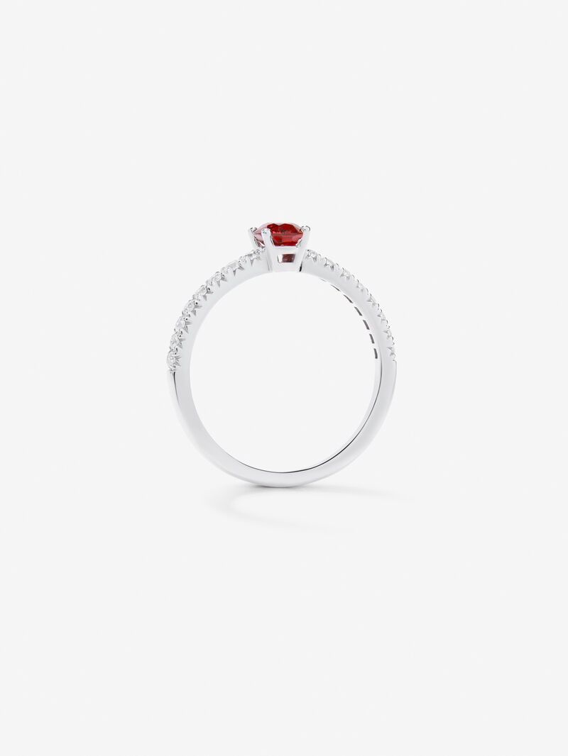 18K White Gold Ring with Red Ruby in 0.55 cts oval size and white 0.1 cts bright diamonds image number 4