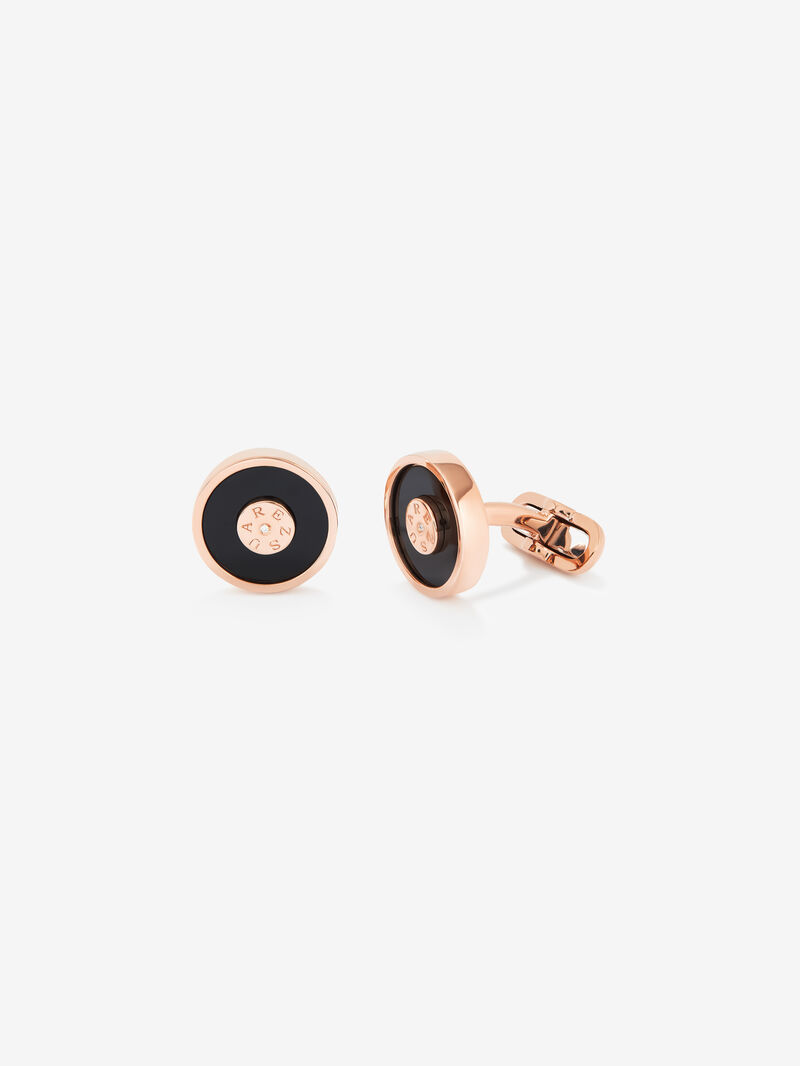 18K rose gold cufflinks with black onyx and 2 brilliant-cut diamonds with a total of 0.006 cts image number 0