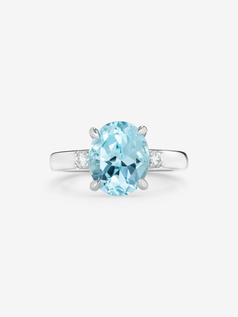 925 silver triple ring with oval-cut sky blue topaz of 3.78 cts and 2 brilliant-cut diamonds with a total of 0.11 cts image number 1