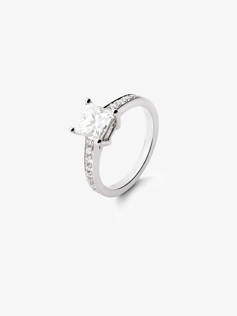 18K white gold ring with central emerald-cut diamond of 1.51 cts and arm of 16 brilliant-cut diamonds with a total of 0.26 cts image number 0