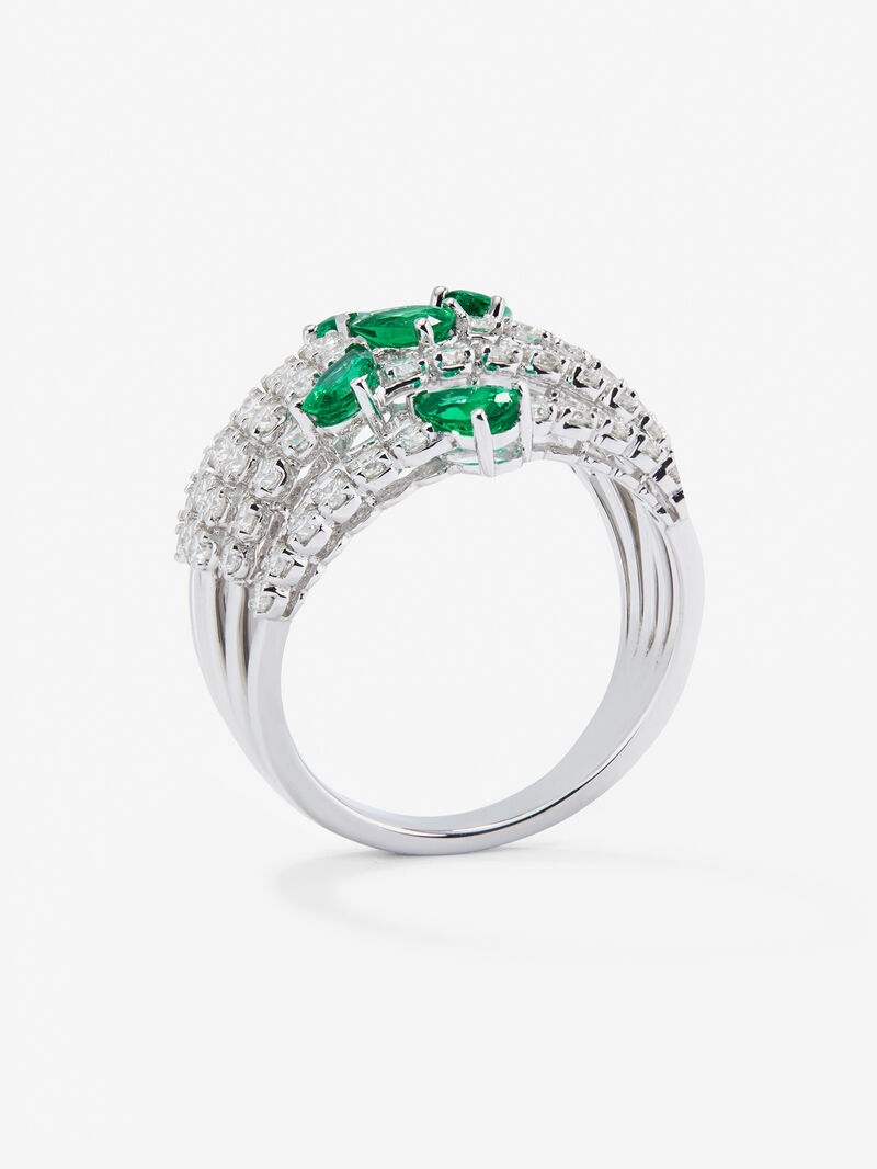 18K white gold ring with 60 brilliant-cut diamonds with a total of 1.02 cts and 5 pear-cut green emeralds with a total of 0.92 cts image number 6