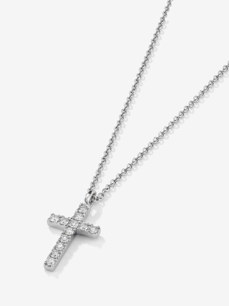 18K white gold cross pendant chain with diamonds image number 2