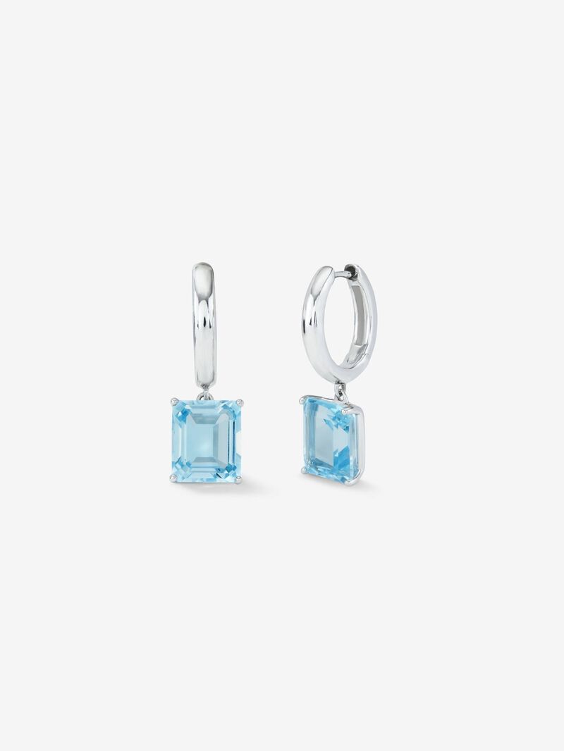 925 Silver hoop earrings with pendant topaz image number 0