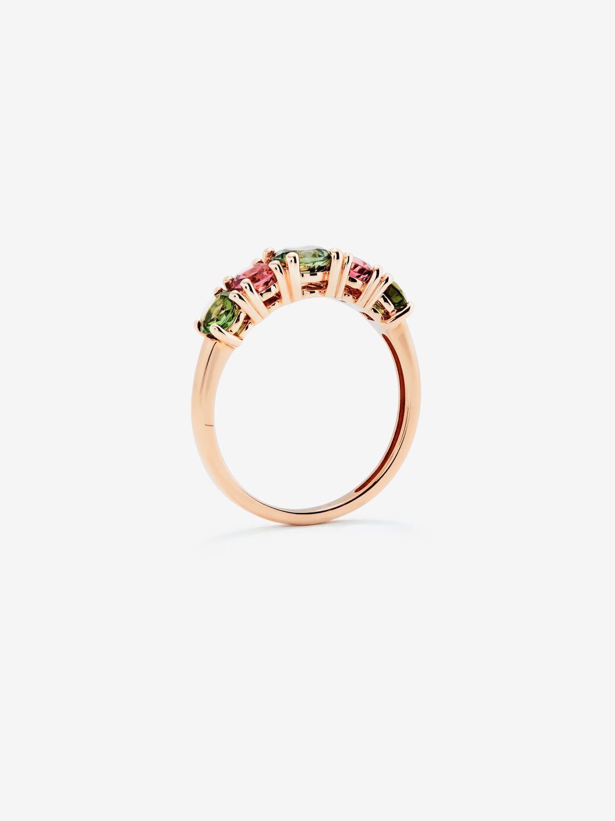 Anillo cinquillo de oro rosa de 18K con 5 turmalinas multicolor en talla brillante Suarez