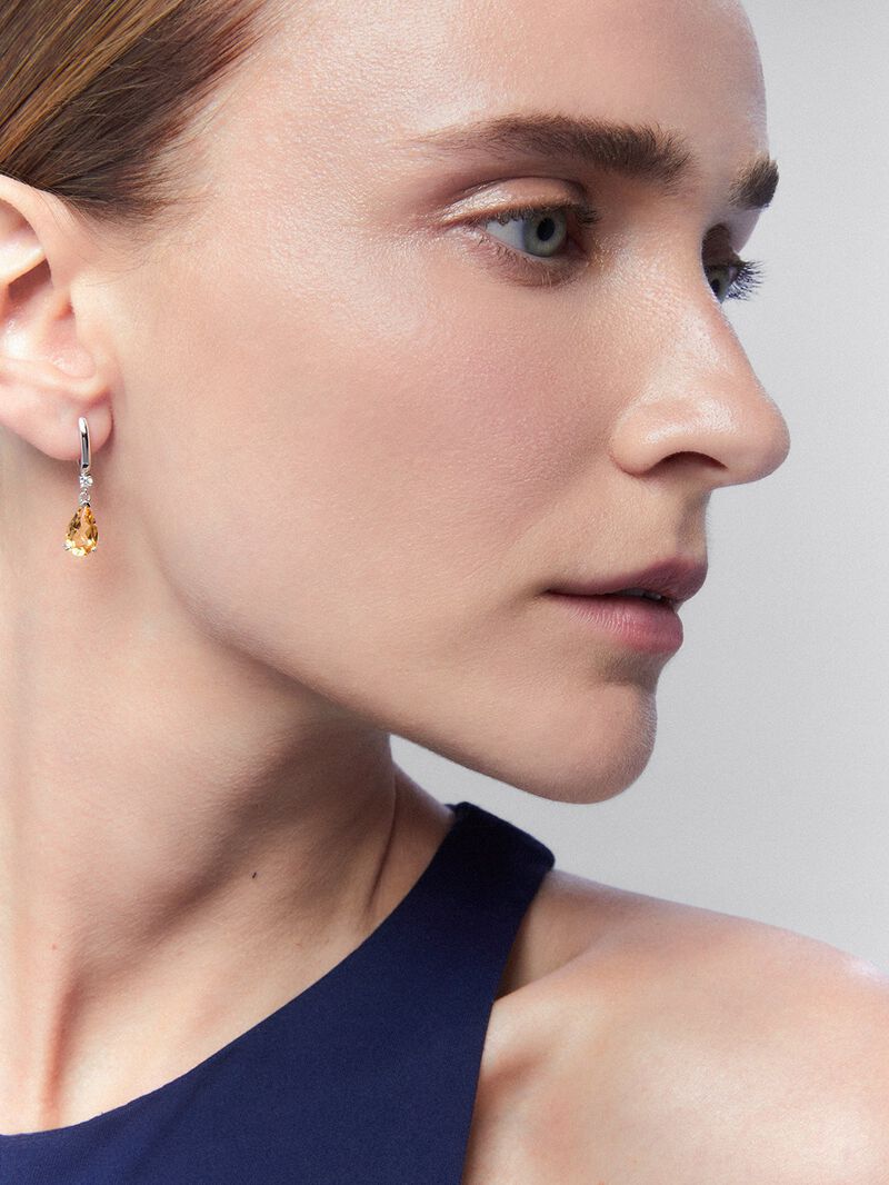 925 silver earrings with pear-cut citrine quartz image number 3