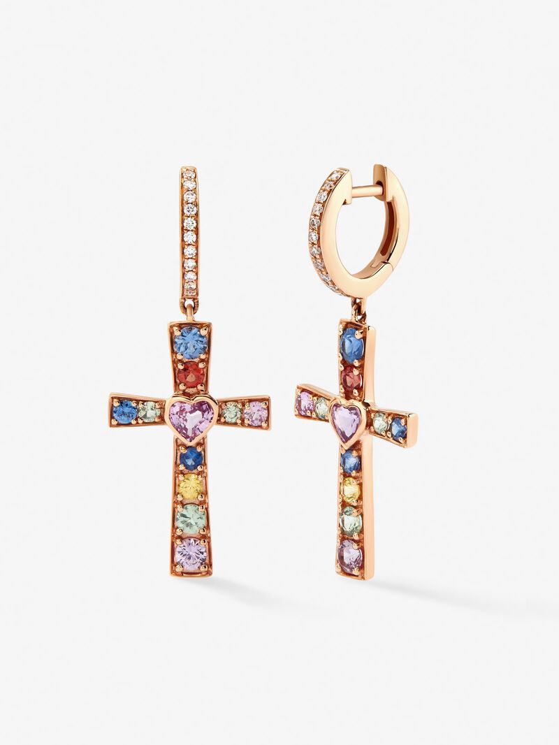 18kt rose gold earrings with multicolored sapphires image number 0