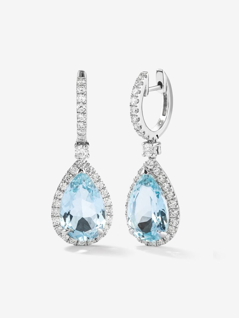 18K white gold earrings with 2 pear-cut aquamarines with a total of 2.05 cts and 56 brilliant-cut diamonds with a total of 0.68 cts image number 0