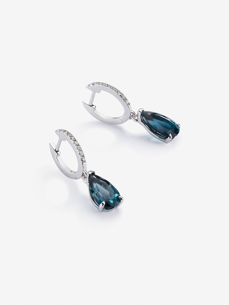 18K white gold hoop earrings with topaz and diamond pendant image number 2