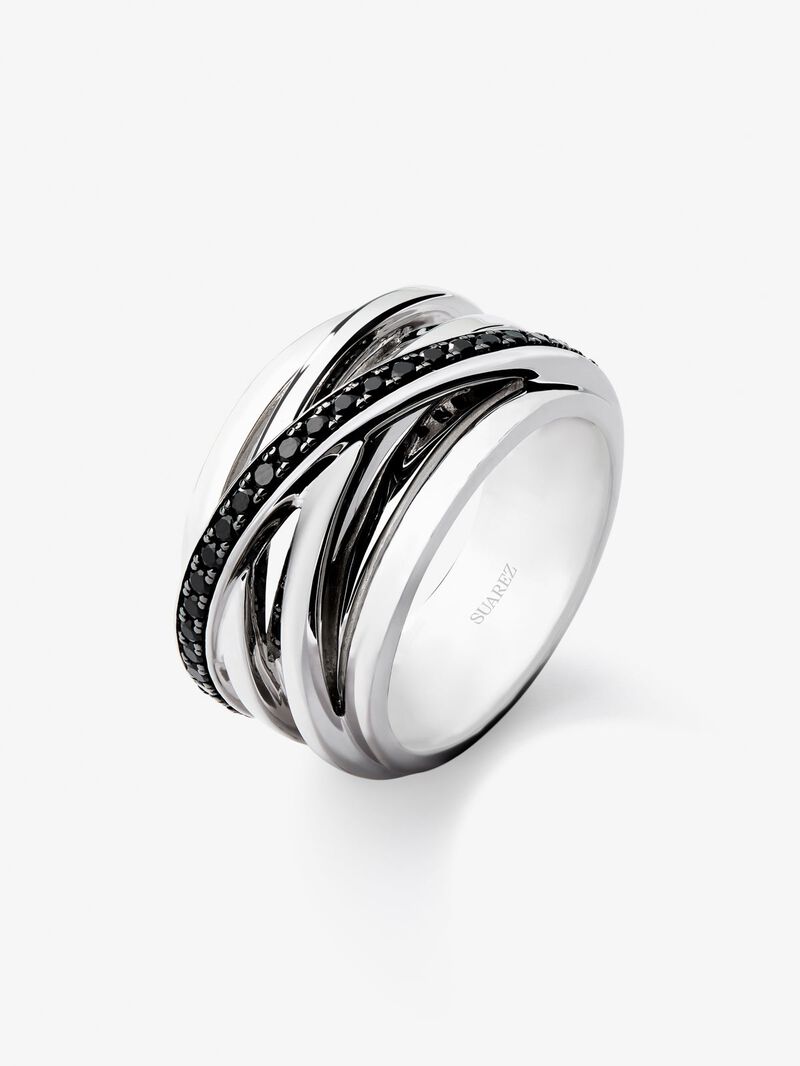 925 silver crossed multi-arm ring with 36 brilliant-cut black spinels image number 0