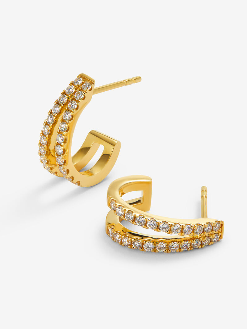 18K yellow gold double hoop earrings with 44 brilliant-cut diamonds image number 2