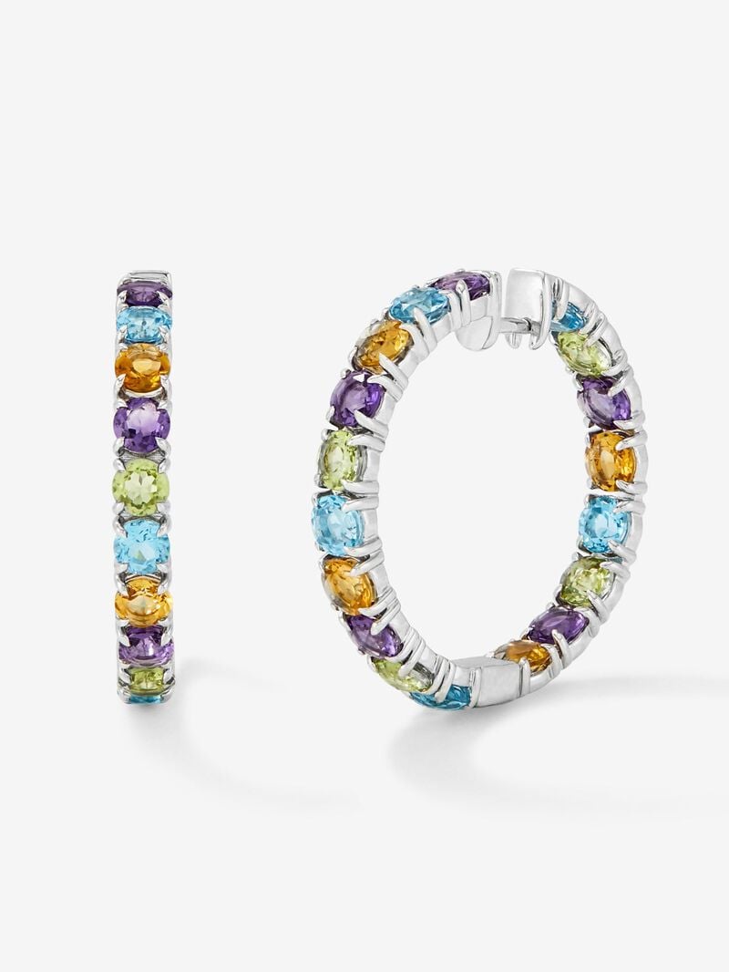 925 silver closed ring earrings with multicolored gems image number 0