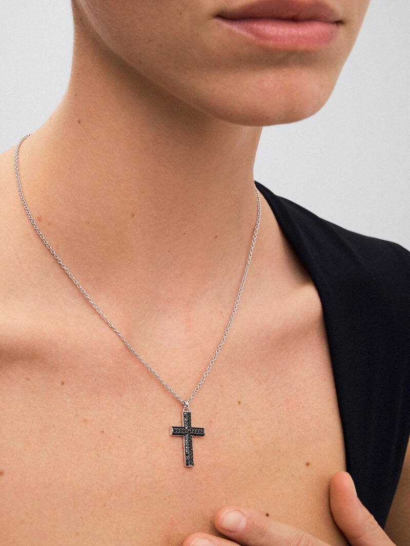 925 silver pendant with a cross of 75 brilliant-cut black spinels with a total of 1.04 cts image number 3