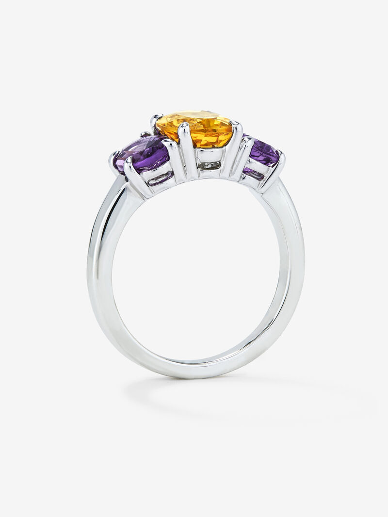 925 silver triple ring with oval-cut citrine quartz and 2 oval-cut purple amethysts image number 4