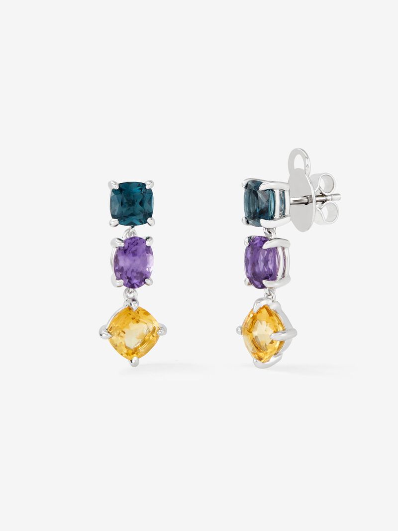 Long 925 silver earrings with topaz, amethyst, and citrine image number 0