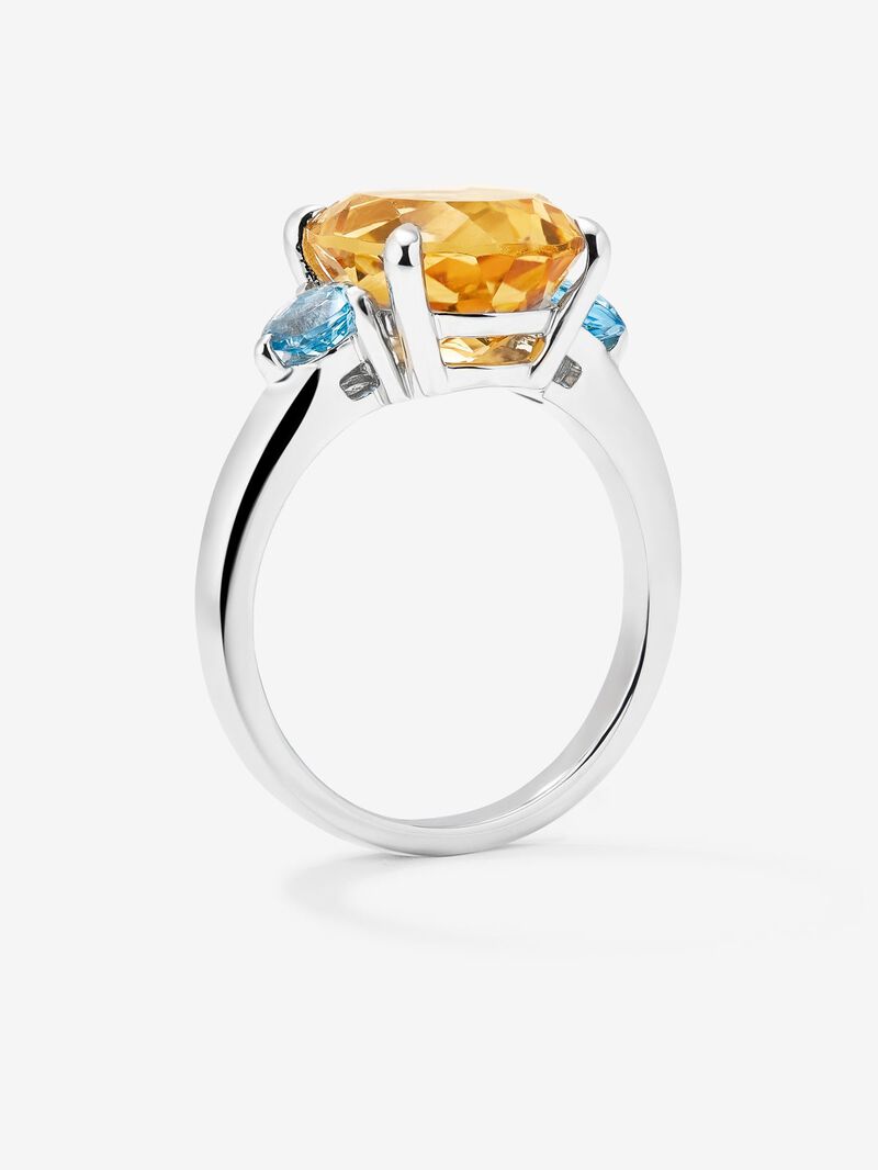 925 silver triple ring with oval-cut citrine quartz and 2 brilliant-cut Swiss blue topazes image number 3