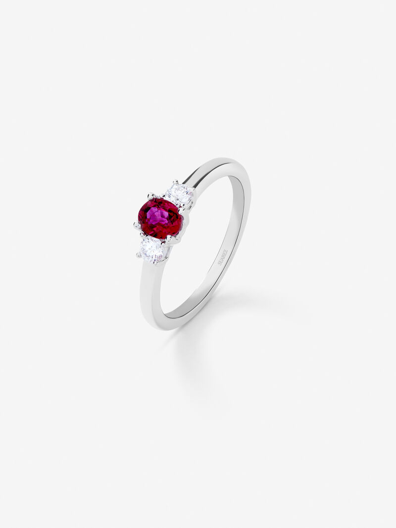 18K White Gold Time Ring with Ruby 0.45 Cts and 0.2 CTS Diamonds image number 0