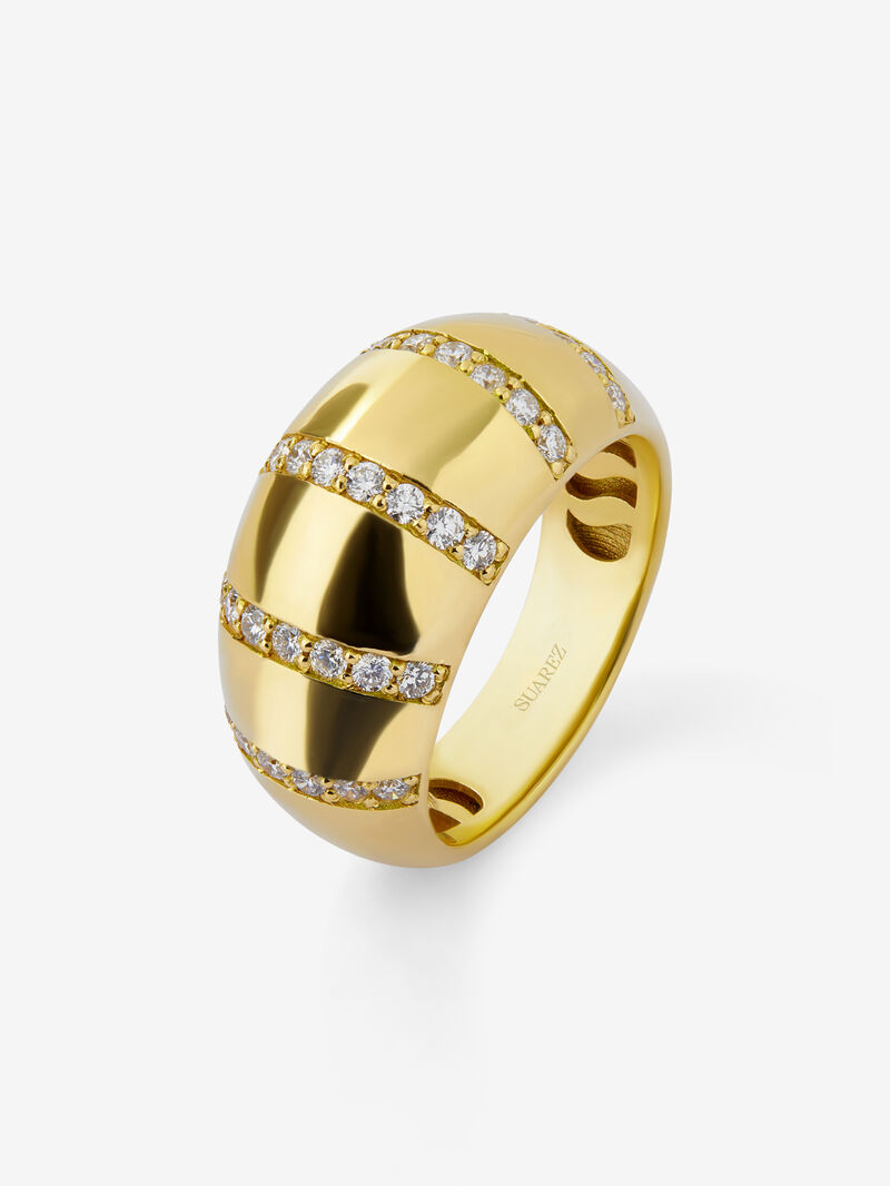 18K Yellow Gold Ring with Brilliant-Cut Pavé Diamonds image number 0