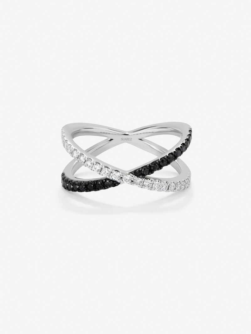 18K White Gold Cross Ring with Black Diamonds and Black Diamonds image number 2