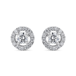 Pendientes de botón de oro blanco de 18kt con diamante de 0,10 quilates y orla de diamantes, PE7031-00D010