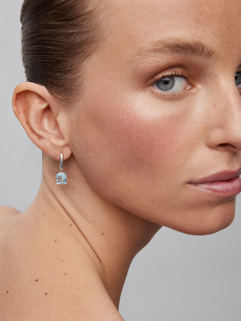 925 Silver hoop earrings with pendant topaz image number 1