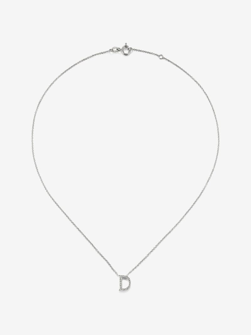 18K white gold pendant chain with initial and diamonds image number 0