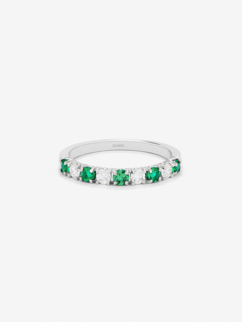 Half-eternity 18K gold ring with emerald and diamond image number 2