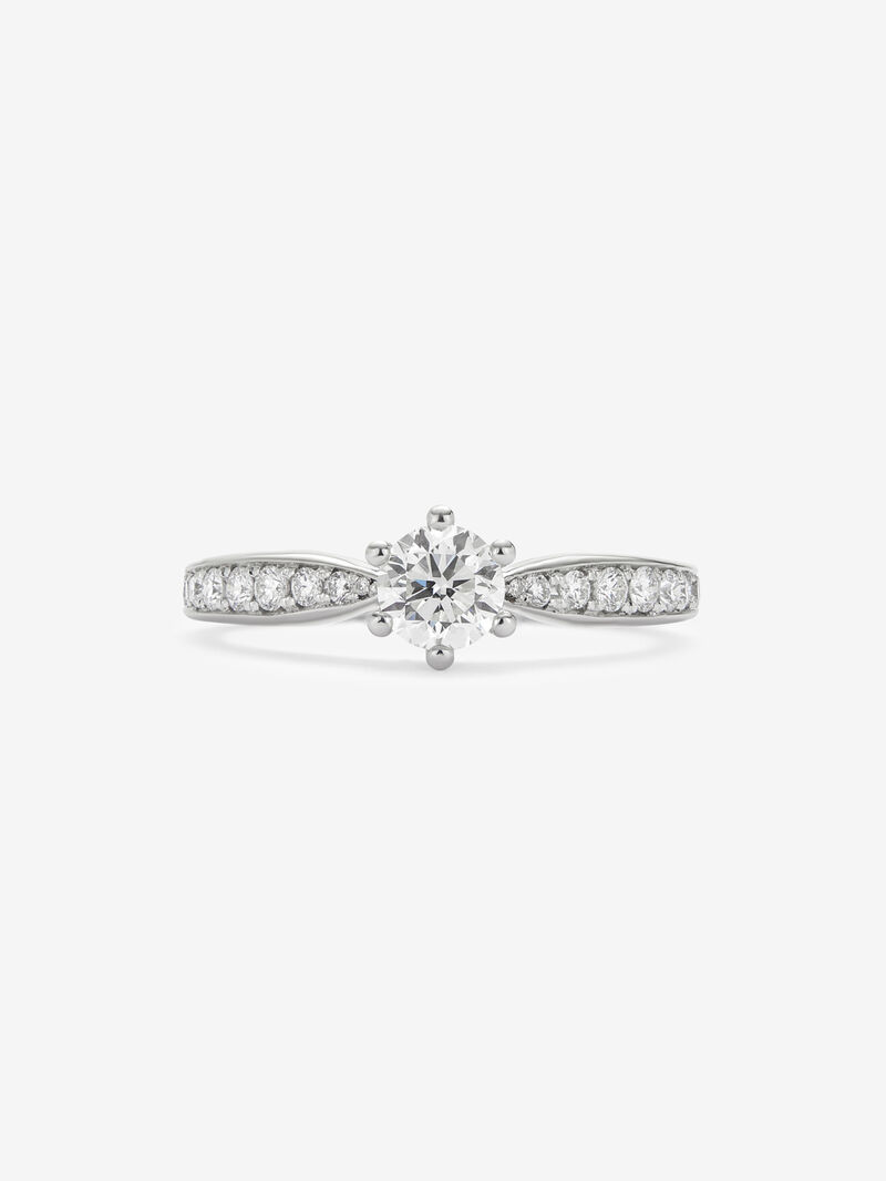 Solitaire ring in 18K white gold with a central 0.50-carat brilliant-cut diamond and additional diamonds totaling 0.25 cts image number 2