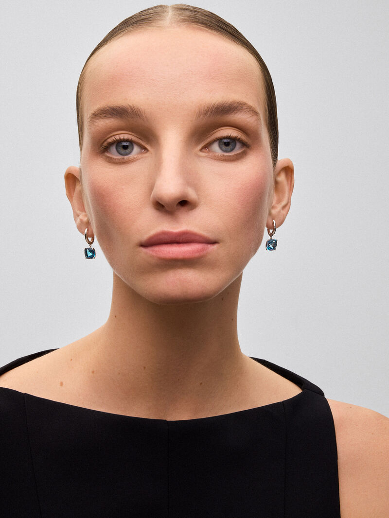 925 silver hoop earrings with topaz pendant image number 1