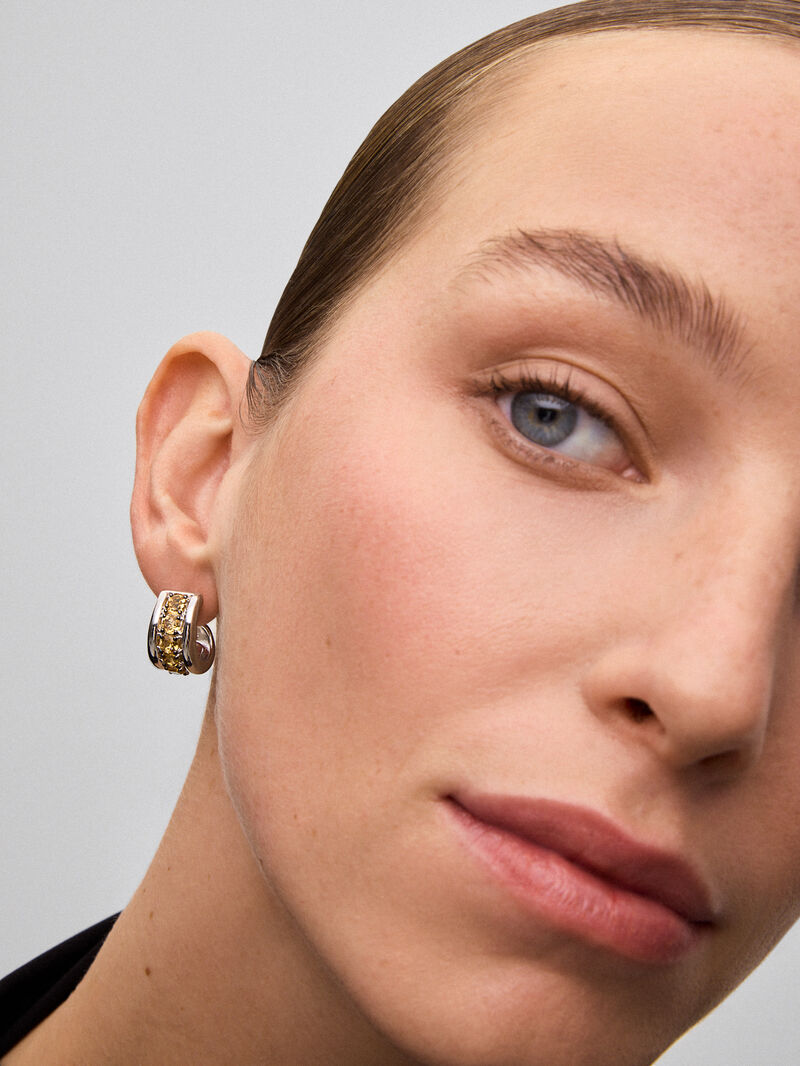 925 silver earrings with paved brilliant-cut citrine quartz image number 3