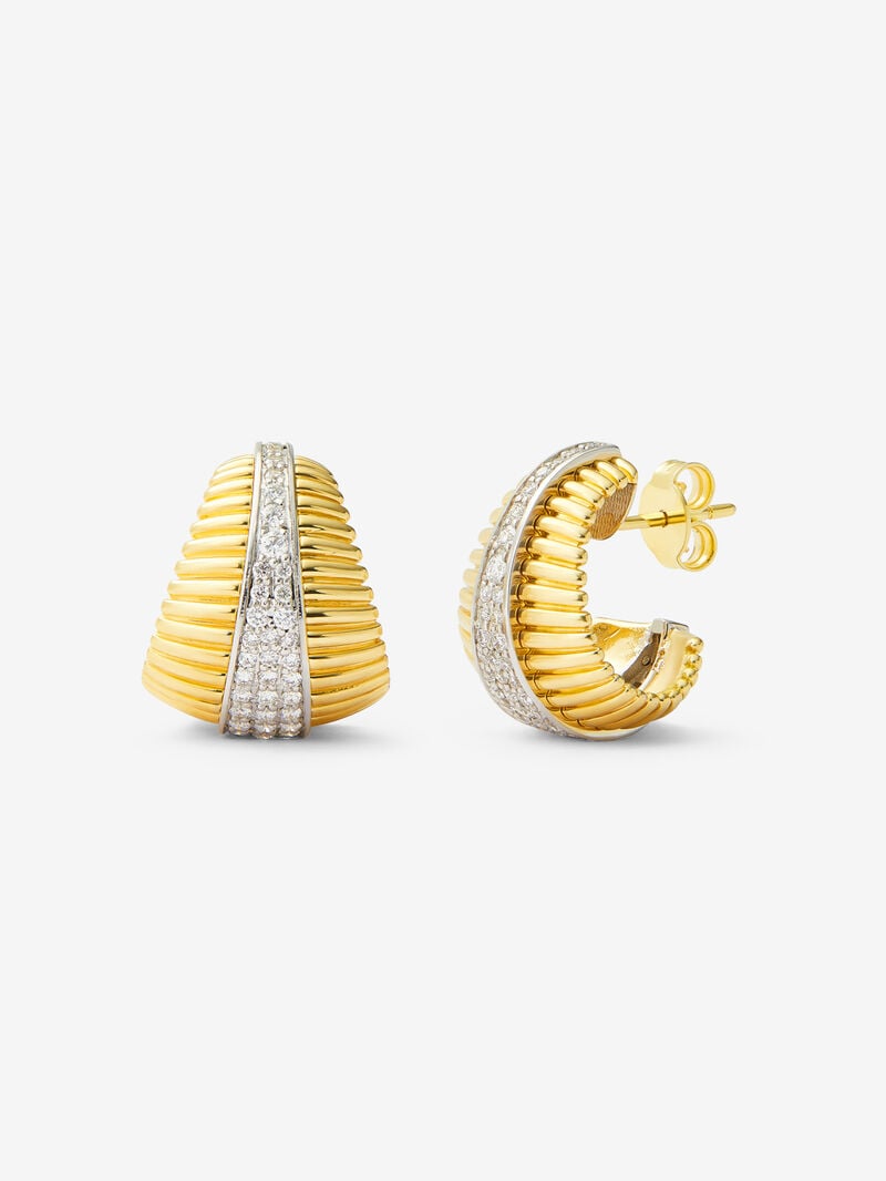 18K White and Yellow Gold Fluted Earrings with Pavé Diamonds image number 0