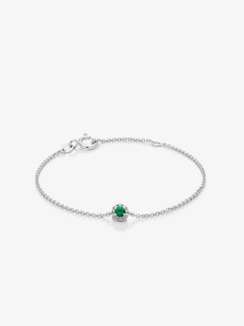 18K white gold bracelet with 0.1 ct brilliant-cut emerald and 0.05 ct brilliant-cut diamonds image number 1